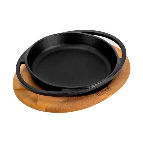 Lava Döküm Yuvarlak Sahan Döküm Demir Yekpare Çift Kulplu Kayın Servis Ahşabı Çap(Ø)20cm. - Resim 2