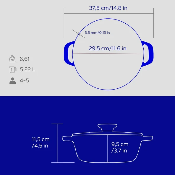 Lava Döküm Yuvarlak Tencere Döküm Demir Kapak Experience Majolik Serisi Çap(Ø)28cm  Mavi - Resim 5