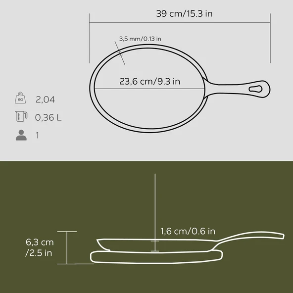 Lava Döküm Oval Fajita Tabağı Döküm Demir Yekpare Saplı Kayın Servis Ahşabı Ölçü 17x23cm. - Resim 3