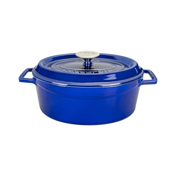 Lava Döküm Oval Tencere Döküm Demir Yekpare Kulplu Premium Serisi Ölçü 21x27cm.  Mavi ürün görseli 1