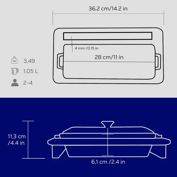 Lava Döküm Ekmek Tenceresi / Kayın Ağacı Servis Standı / Terrine Serisi. Ölçü 11x29cm.  Mavi - Resim 5