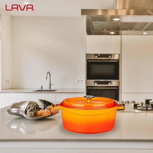 Lava Döküm Oval Tencere. Trendy Serisi Ölçü 25x31cm.  Turuncu - Resim 7