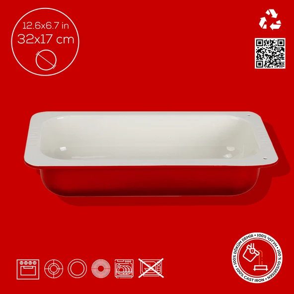Lava Döküm Dikdörtgen 1/3 Gastronomi Küvet Ölçü 32x17cm. Kırmızı - 4