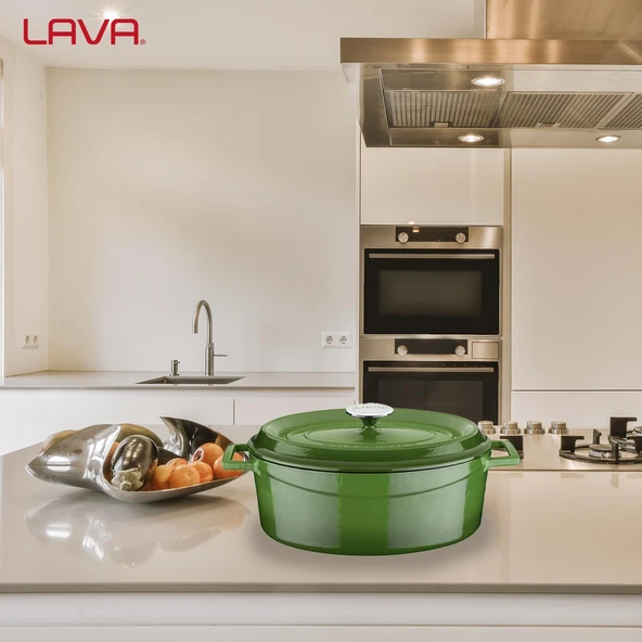 Lava Döküm Oval Tencere. Trendy Serisi Ölçü 25x31cm.  Yeşil - Resim 7