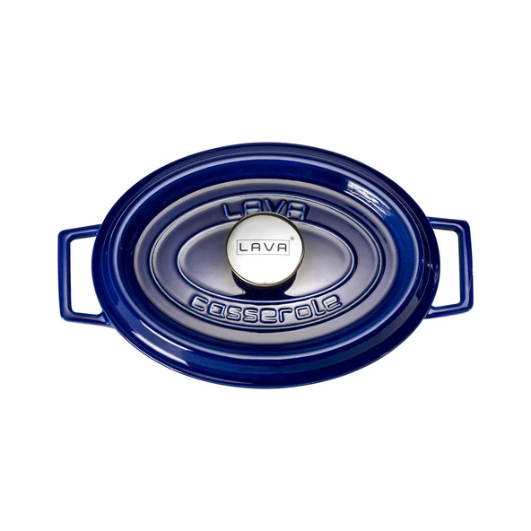 Lava Döküm Oval Tencere Döküm Demir Yekpare Kulplu Premium Serisi Ölçü 21x27cm.  Mavi - Resim 4