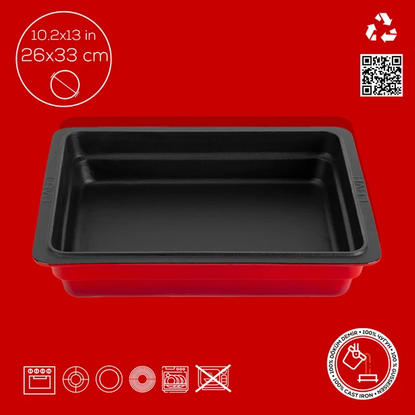 Lava Döküm Dikdörtgen 1/2 Gastronomi Küvet Ölçü 26x33cm.  Kırmızı - Resim 4