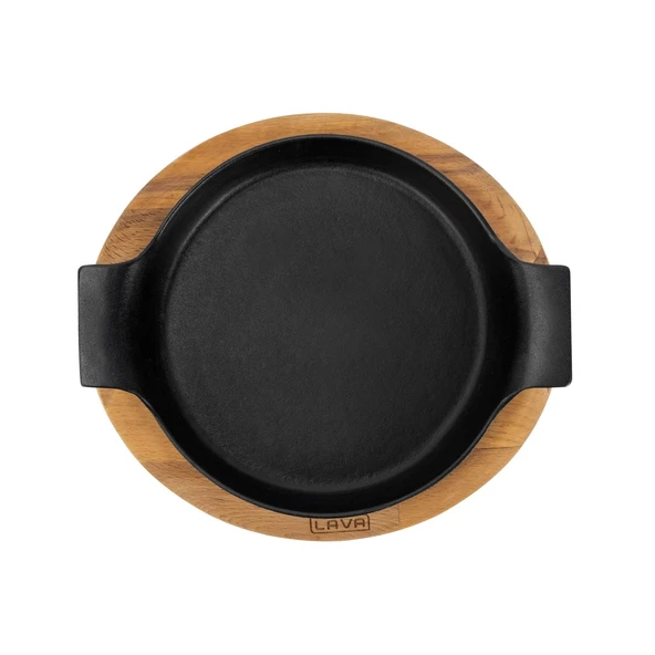 Lava Döküm Yuvarlak Sahan Döküm Demir Yekpare Çift Kulplu Kayın Servis Ahşabı. Çap(Ø)18cm. - Resim 3