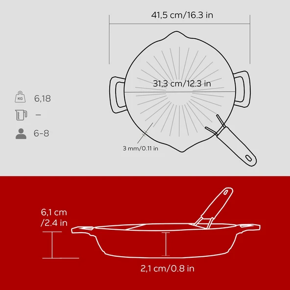Lava Döküm Yuvarlak Grill Izgara Tavası Genghis Khan Serisi Çift Kulp ve Silikon Tel Saplı Çap(Ø)32cm. - Resim 5