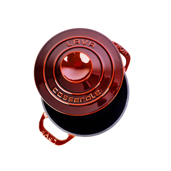 Lava Döküm Yuvarlak Tencere Döküm Demir Kapak Experience Majolik Serisi Çap(Ø)23cm  Kırmızı - Resim 3