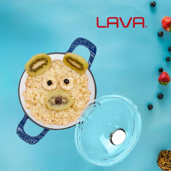 Lava Döküm Mini Wok Yekpare Kulplu Cam Kapaklı Edition Serisi Çap(Ø)16cm.  Mavi - Resim 8