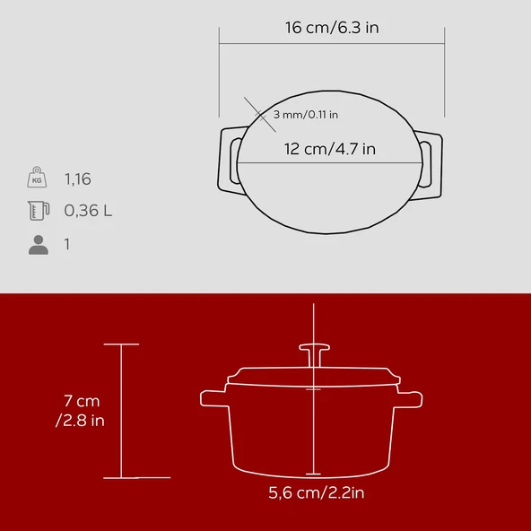 Lava Döküm Mini Oval Tencere. Trendy Serisi Ölçü 9x12cm.  Kırmızı - Resim 5