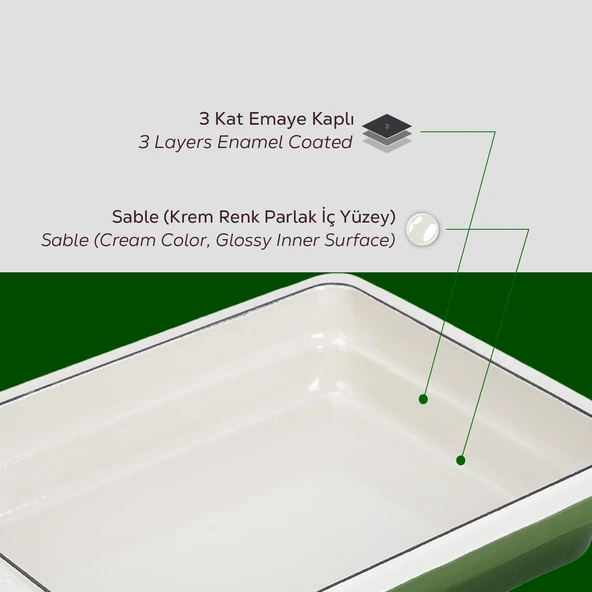 Lava Döküm Dikdörtgen 1/2 Gastronomi Küvet Ölçü 26x33cm.  Yeşil - Resim 6