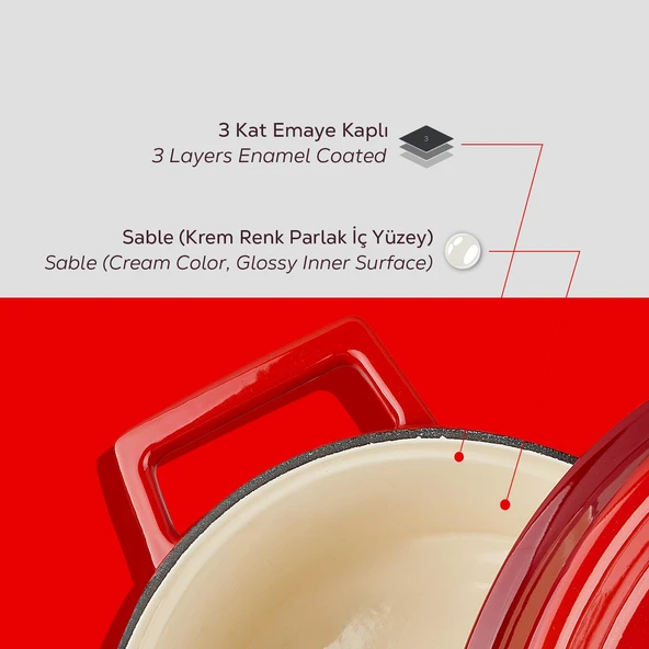 Lava Döküm Oval Tencere. Edition Serisi Ölçü 21x27cm.  Kırmızı - Resim 6