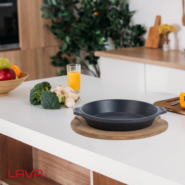 Lava Döküm Yuvarlak Servis Tabağı ve Ahşap altlığı. Çap(Ø)16cm. - 5