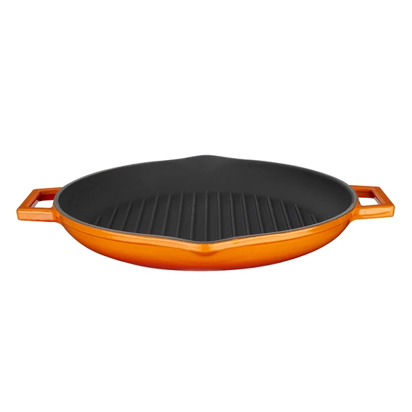 Lava Döküm Yuvarlak Izgara Tavası Döküm Demir Yekpare Çift Kulplu Çap(Ø)30cm.  Turuncu ürün görseli 1