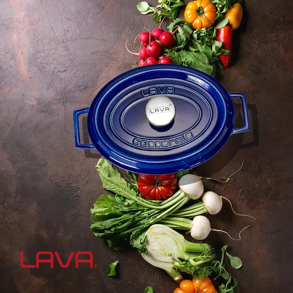 Lava Döküm Oval Tencere Döküm Demir Yekpare Kulplu Premium Serisi Ölçü 23x29cm.  Mavi - Resim 8