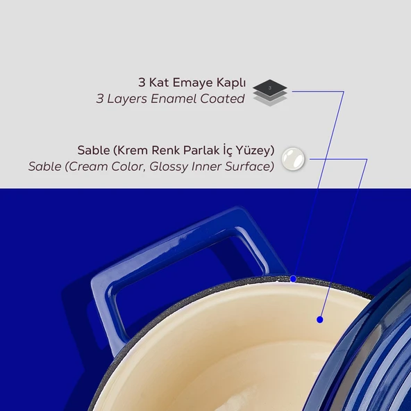 Lava Döküm Oval Tencere. Edition Serisi Ölçü 21x27cm.  Mavi - Resim 6
