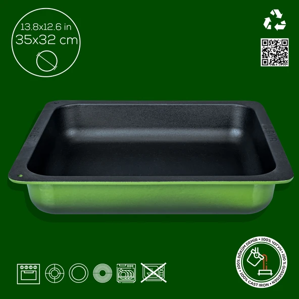 Lava Döküm Dikdörtgen 2/3 Gastronomi Küvet Ölçü 35x32cm.  Yeşil - 3