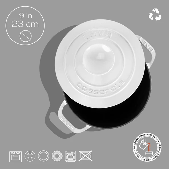 Lava Döküm Yuvarlak Tencere Döküm Demir Kapak Experience Majolik Serisi Çap(Ø)23cm  Beyaz - Resim 4