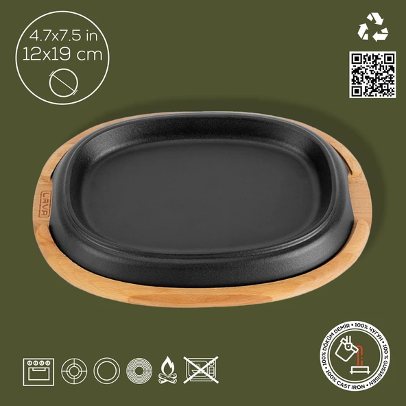 Lava Döküm Oval Fajita Tabağı Kayın Servis Ahşabı Ölçü 12x19cm. - Resim 2