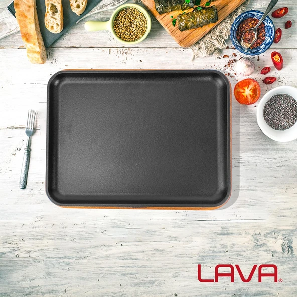 Lava Döküm Dikdörtgen Servis Tabağı Kayın Servis Ahşabı. Ölçü 34x25cm. - 6