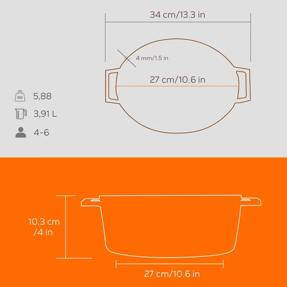 Lava Döküm Oval Tencere. Edition Serisi Ölçü 21x27cm.  Turuncu - Resim 5