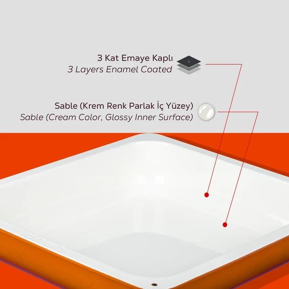 Lava Döküm Dikdörtgen 2/3 Gastronomi Küvet Ölçü 35x32cm.  Turuncu - Resim 7