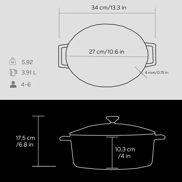 Lava Döküm Oval Tencere. Folk Serisi Ölçü 21x27cm.  Siyah - 5