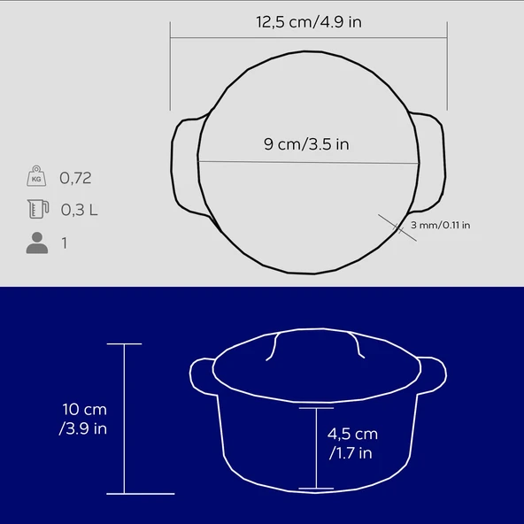 Lava Döküm Mini Tencere Folk Serisi Çap(Ø)9 cm.  Mavi - 6