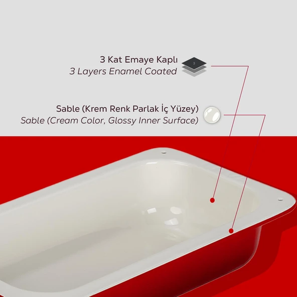 Lava Döküm Dikdörtgen 1/3 Gastronomi Küvet Ölçü 32x17cm. Kırmızı - 6