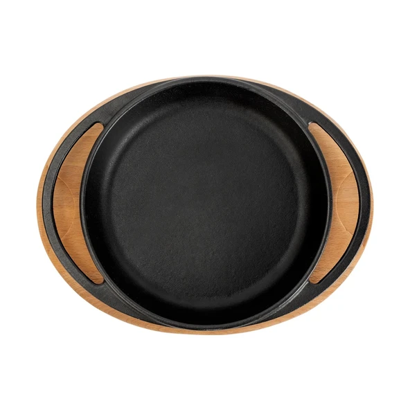 Lava Döküm Yuvarlak Sahan Döküm Demir Yekpare Çift Kulplu Kayın Servis Ahşabı Çap(Ø)20cm. - Resim 3