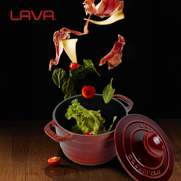 Lava Döküm Yuvarlak Tencere Döküm Demir Kapak Experience Majolik Serisi Çap(Ø)23cm  Kırmızı - Resim 7