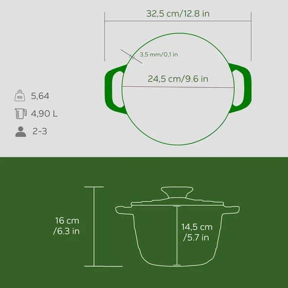 Lava Döküm Yuvarlak Tencere Döküm Demir Kapak Experience Majolik Serisi Çap(Ø)23cm  Yeşil - Resim 5