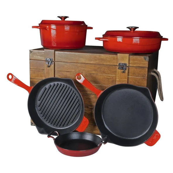 LAVA Döküm Naturel Ahşap Sandık Hediyeli Çeyiz Seti  Kırmızı - Resim 2