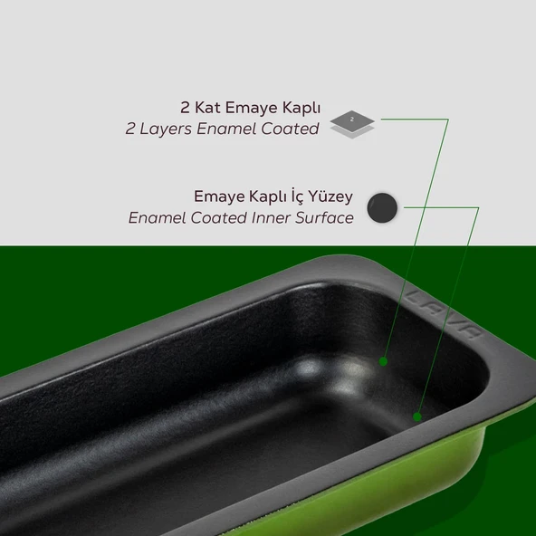 Lava Döküm Dikdörtgen 1/3 Gastronomi Küvet Ölçü 32x17cm.  Yeşil - Resim 6