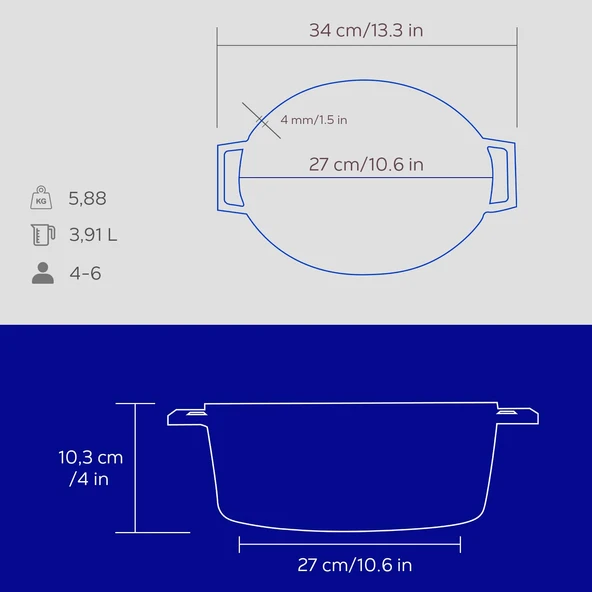 Lava Döküm Oval Tencere. Edition Serisi Ölçü 21x27cm.  Mavi - Resim 5