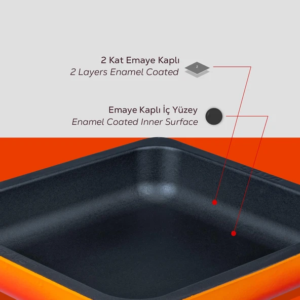 Lava Döküm Dikdörtgen 2/3 Gastronomi Küvet Ölçü 35x32cm.  Turuncu - 6