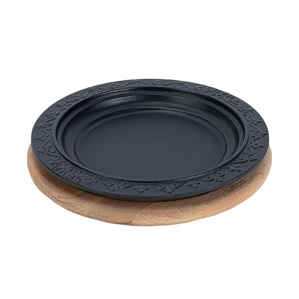 Lava Döküm Oval Döner Kebap Tabağı Kayın Servis Ahşabı. Çap(Ø)28cm.
