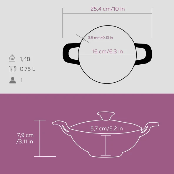 Lava Döküm Mini Wok Yekpare Kulplu Cam Kapaklı Çap(Ø)16cm.  Pembe - 4