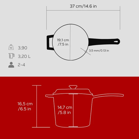 Lava Döküm Yuvarlak Sos Tenceresi. Döküm Demir Yekpare Saplı Trendy Serisi Çap(Ø18 cm.  Kırmızı - Resim 4