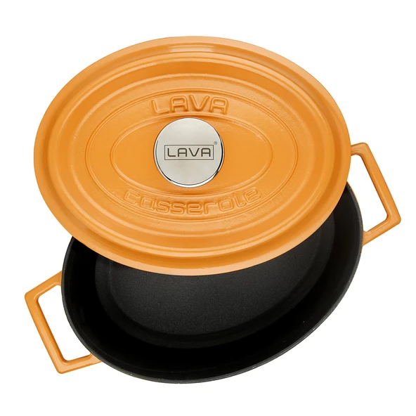 Lava Döküm Oval Tencere Döküm Demir Yekpare Kulplu Spring Serisi Ölçü 21x27cm.  Turuncu - Resim 2