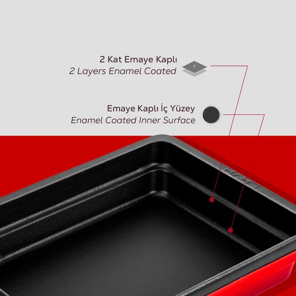 Lava Döküm Dikdörtgen 1/2 Gastronomi Küvet Ölçü 26x33cm.  Kırmızı - Resim 6
