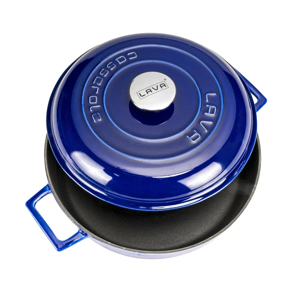Lava Döküm Çok Amaçlı Yayvan Tencere Döküm Demir Kubbe Form Kapak Premium Serisi Çap(Ø)28cm.  Mavi - Resim 3