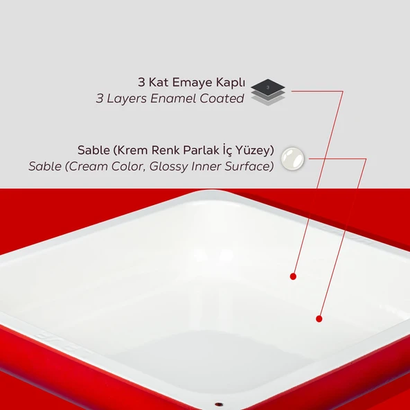 Lava Döküm Dikdörtgen 2/3 Gastronomi Küvet Ölçü 35x32cm.  Kırmızı - Resim 7