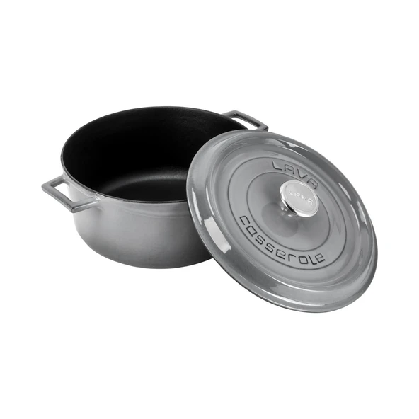 Lava Döküm Yuvarlak Tencere Döküm Demir Yekpare Kulplu Premium Serisi Çap(Ø)24cm.  Gri - Resim 2