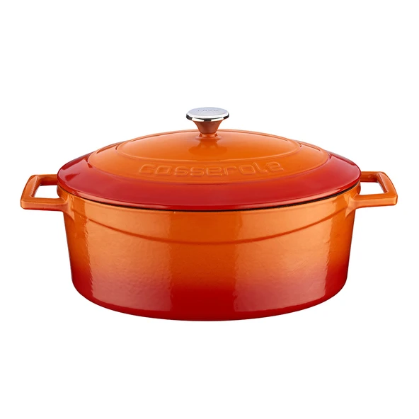 Lava Döküm Oval Tencere. Folk Serisi Ölçü 21x27cm.  Turuncu ürün görseli