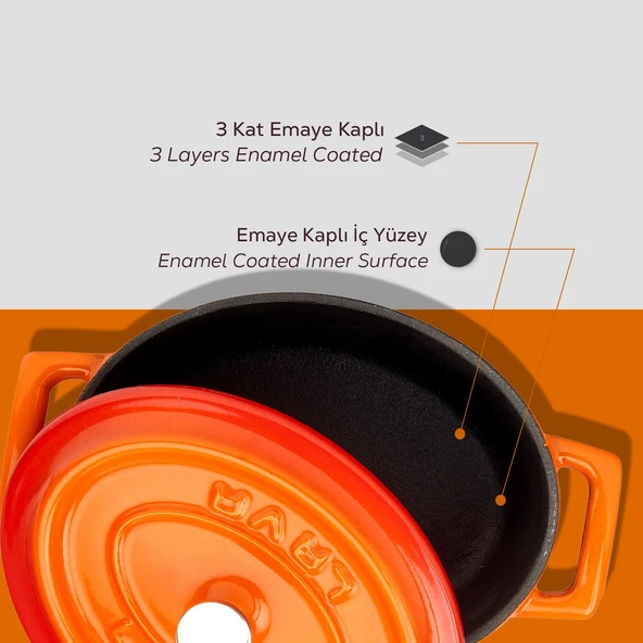 Lava Döküm Mini Oval Tencere. Trendy Serisi Ölçü 9x12cm. Turuncu - 6