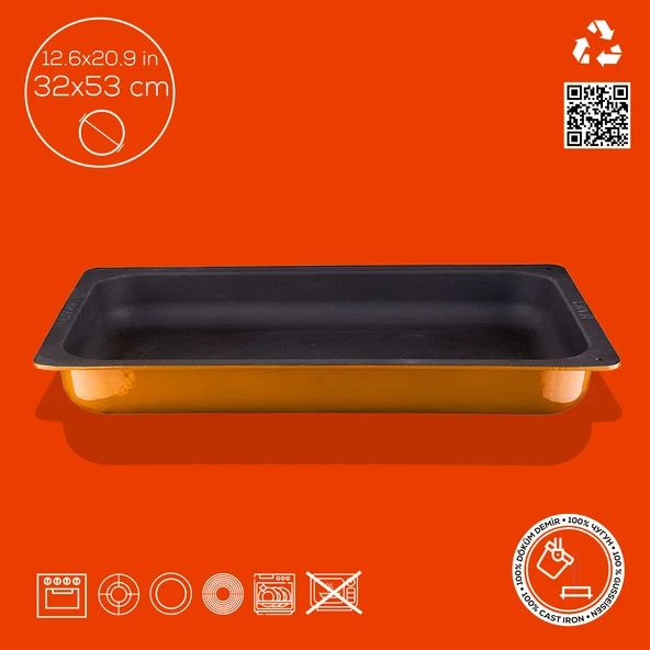 Lava Döküm Dikdörtgen 1/1 Gastronomi Küvet Ölçü 32x53cm.  Turuncu - 2