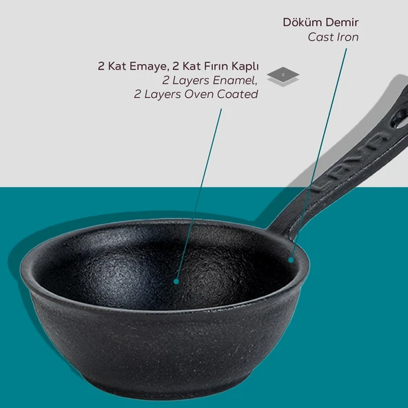 Lava Döküm Yuvarlak Sufle Sos Kabı Döküm Demir Yekpare Saplı Çap(Ø)7cm. - Resim 6