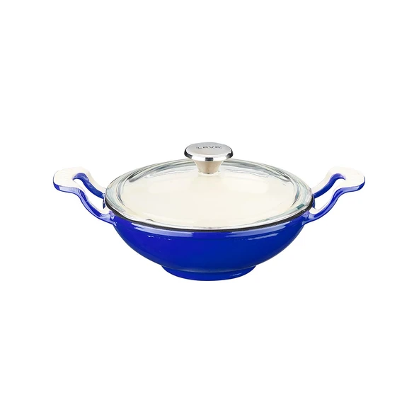 Lava Döküm Mini Wok Yekpare Kulplu Cam Kapaklı Edition Serisi Çap(Ø)16cm.  Mavi ürün görseli 1